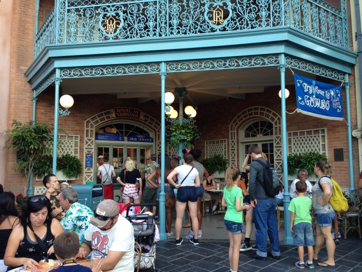 The banner beckons for you to try the gumbo at Royal St. Veranda