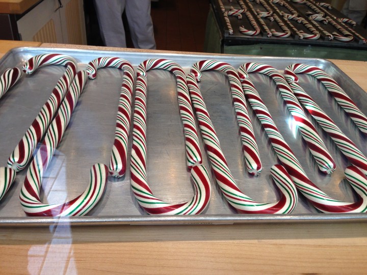 The delicious candy canes as they lay out to cool.