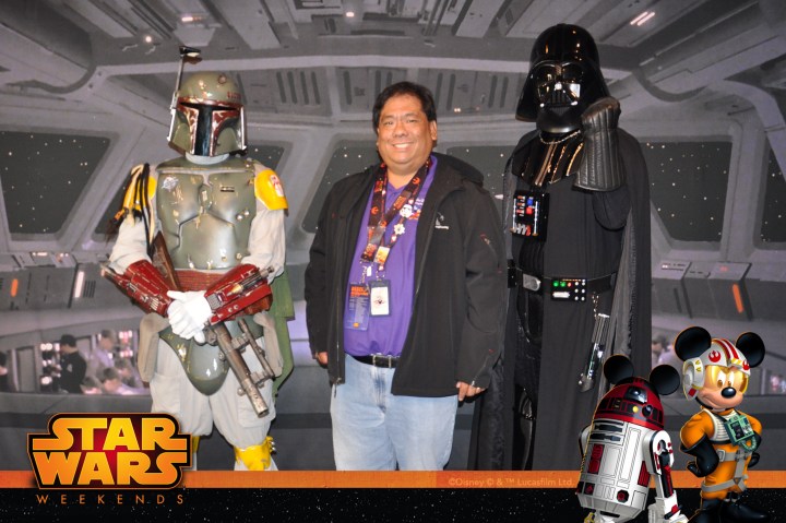 Posing with Boba Fett and Darth Vader