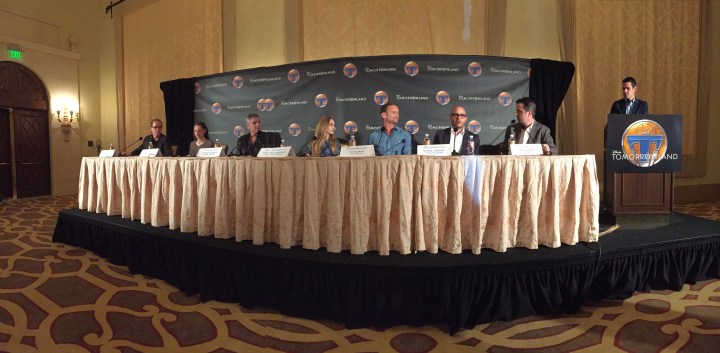 Panoramic picture of the panel at the Tomorrowland press conference