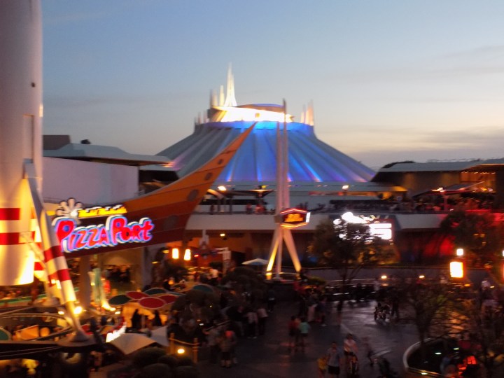 Space Mountain at Disneyland in the setting sun