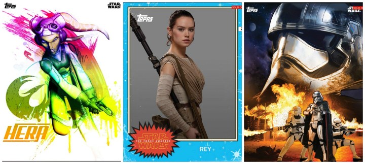 SWCT has some beautiful and interesting cards! (L to R) - Hera Hyper Color Variant for NYCC, Rey Classic Force Awakens, Captain Phasma Force Awakens Premiere