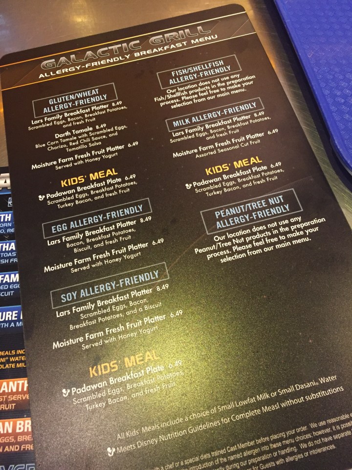 Allergy-friendly menu available at the Galactic Grill