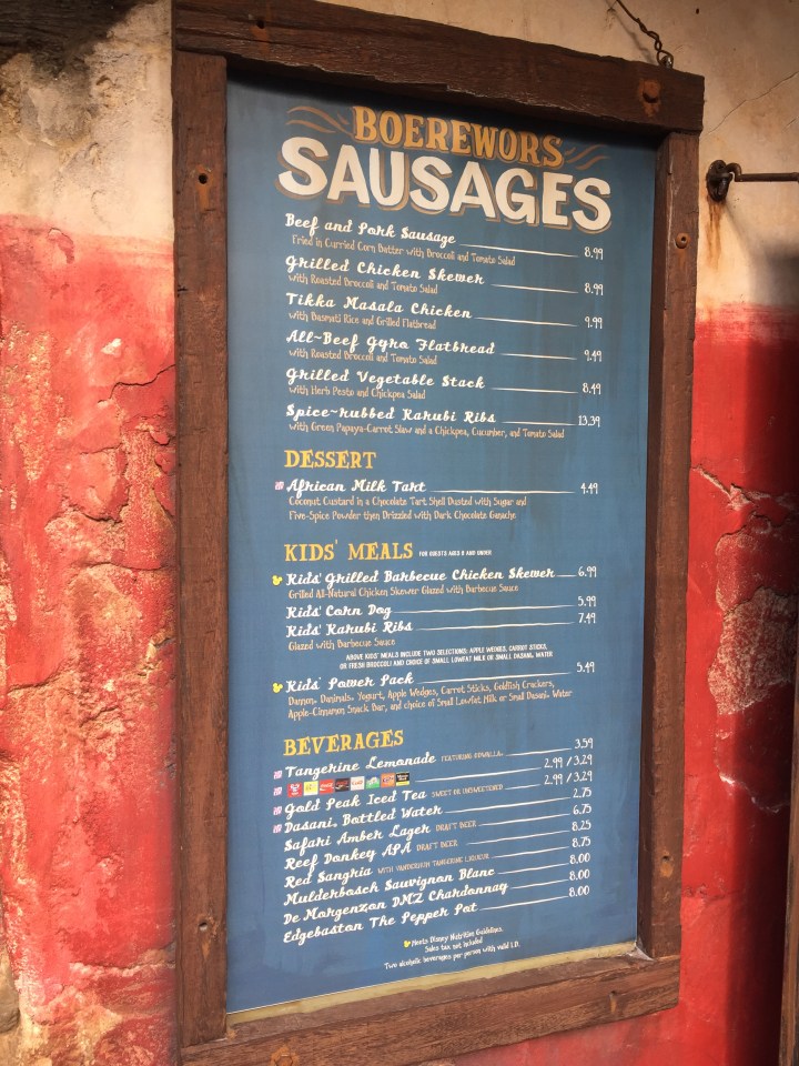 The menu outside of Famous Sausages. Interestingly, each location has a slightly different menu.