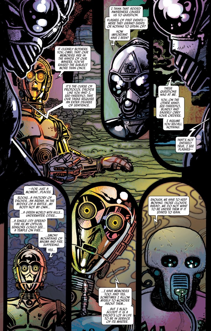 C-3PO discusses some philosophical thoughts with Omri