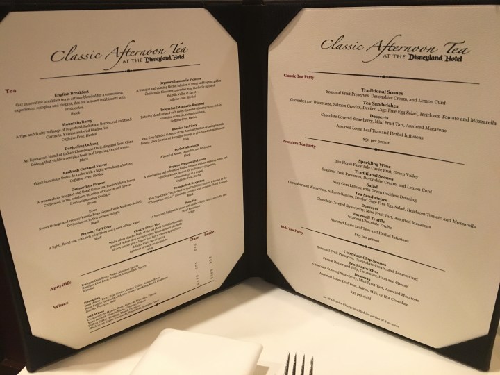 Our menu the day we went